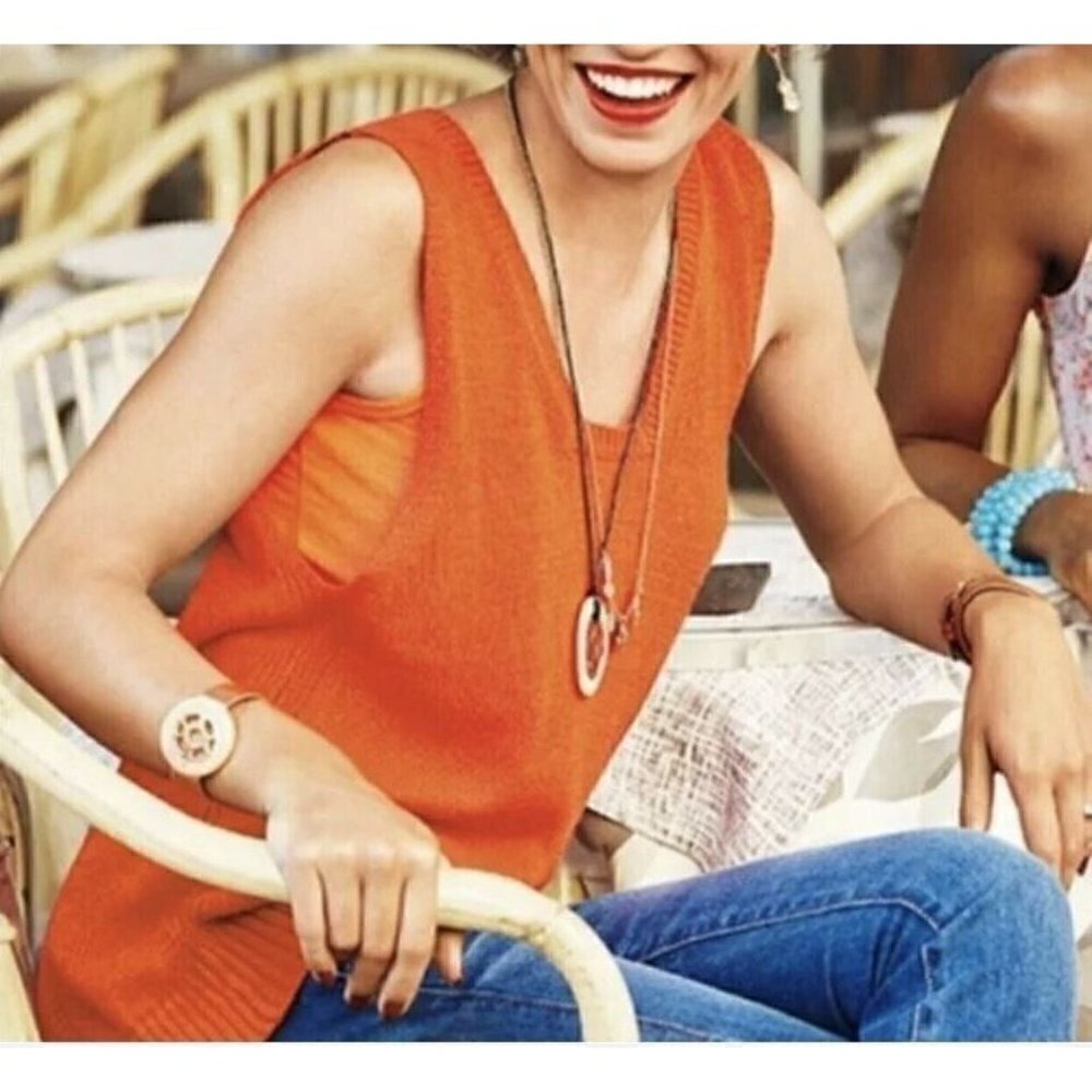 Cabi Womens Small Siren Asymmetrical Sweater Vest Orange Asymmetrical Hem 5012